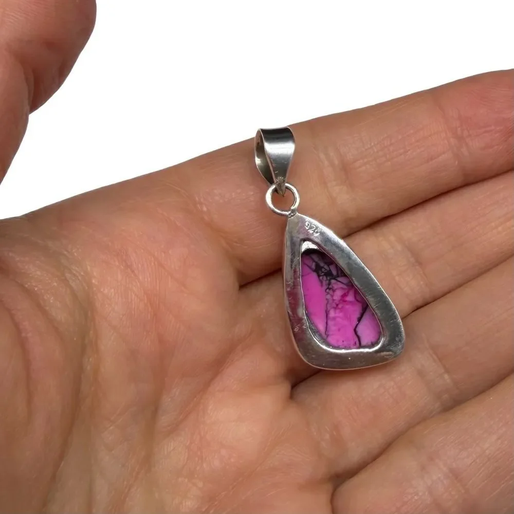 Kingman Cherry Blossom Turquoise Necklace Pendant Solid 925 Sterling Silver Pink